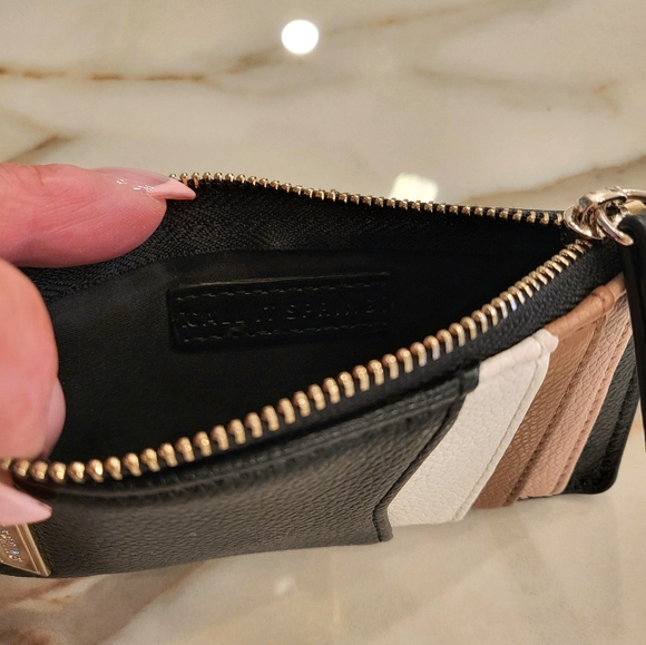 Call it Spring - Card and coin purse 100% Genuine Leather Tan white cream black - Picture 3 of 5